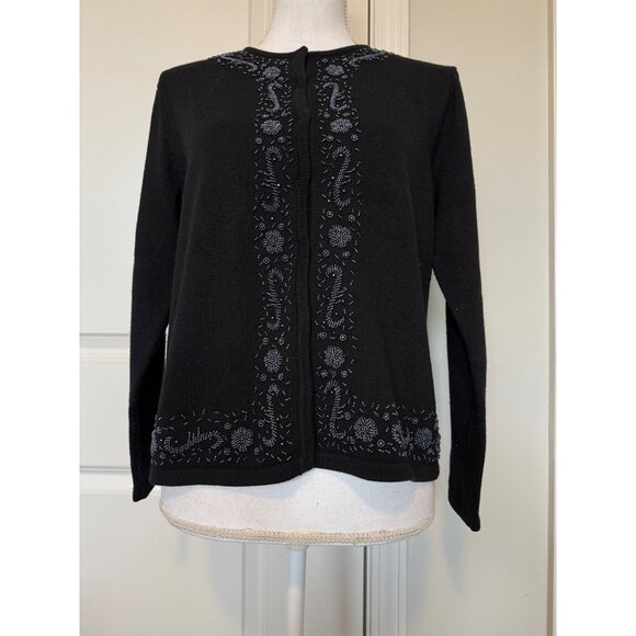 Talbots Petites Beaded Snap Cardigan Sweater Silk Cashmere Blend Size M Vintage - Picture 1 of 7